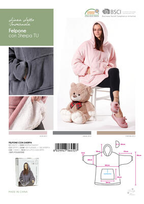 VESTAGLIA DONNA TU FELPONE C/SHERPA PZ1 Tellini S.r.l. Ingrosso Abbigliamento